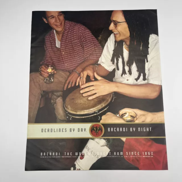 Bacardi Rum 1998 Print Ad 10x12 deadlines by day Bacardi by night bar pub art