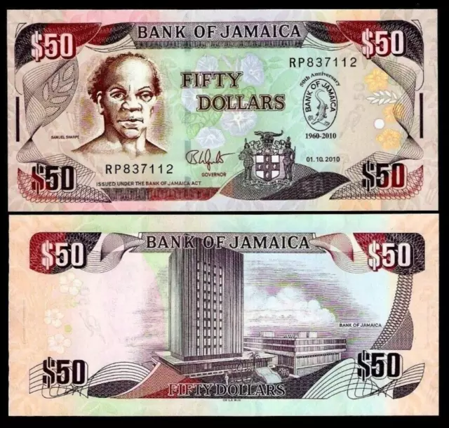 Jamaica 50 DOLLAR P-88 1960-2010 Commemorative 50th UNC World Currency BANK NOTE