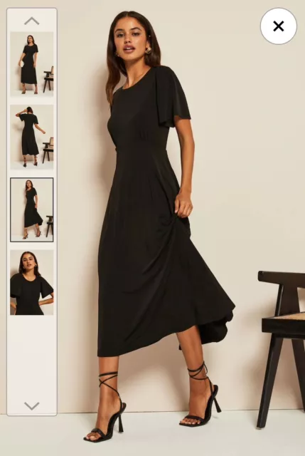 Friends Like These Black Flutter Sleeve Round Neck Midi Dress Petit