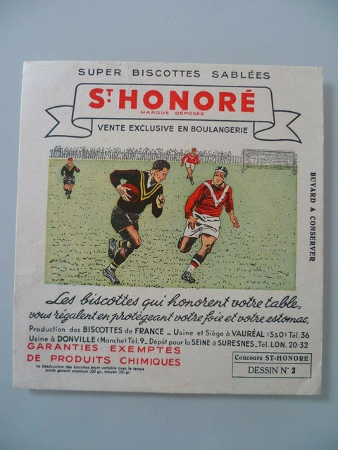 Buvard Publicitaire Ancien / Biscottes Saint Honore Rugby Dessin N° 3