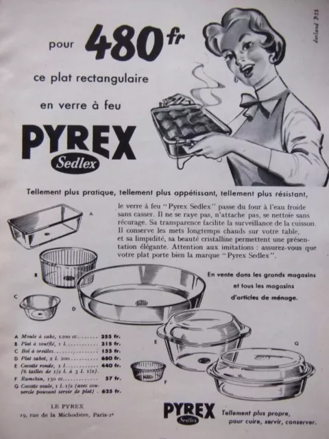PUBLICITÉ 1955 PYREX Plat Rectangulaire En Verre À Feu - Advertising EUR  3,00 - PicClick FR