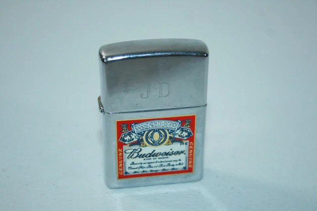 Vintage 2001 Budweiser Zippo Lighter Engraved "JD" TESTED WORKING