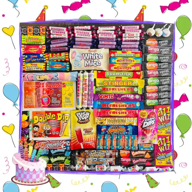 Birthday Retro Sweets Gift Box Hamper up to 125 Sweets Pick N Mix Personalised