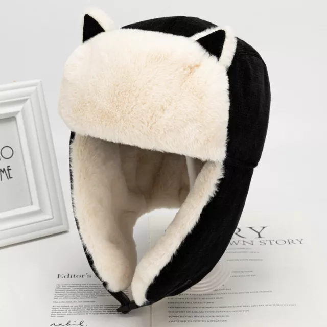 UNISEX EARFLAP CAP Ushanka Trapper Hat Cat Ear Faux Fur Fluffy ...