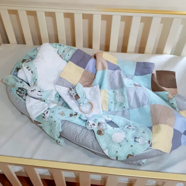 6 PCS SET PREMIUM Baby Nest Set Pod Newborn Cocoon Bed Blanket Cushion  Handmade