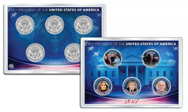 DONALD TRUMP 2017 JFK Kennedy Half Dollar US 5-Coin Set with 4x6 Lens Display