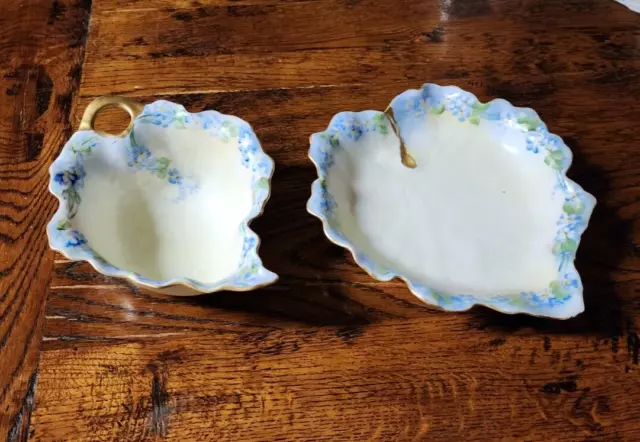 2 -  Z.S.&C. Bavaria Leaf Shaped Porcelain Hand Painted Dishes Trinket Pin Dish