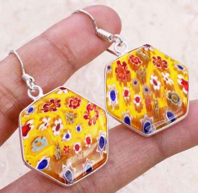 Dichroic Glass 925 Silver Plated Handmade Earrings of 1.5" Ethnic Gift