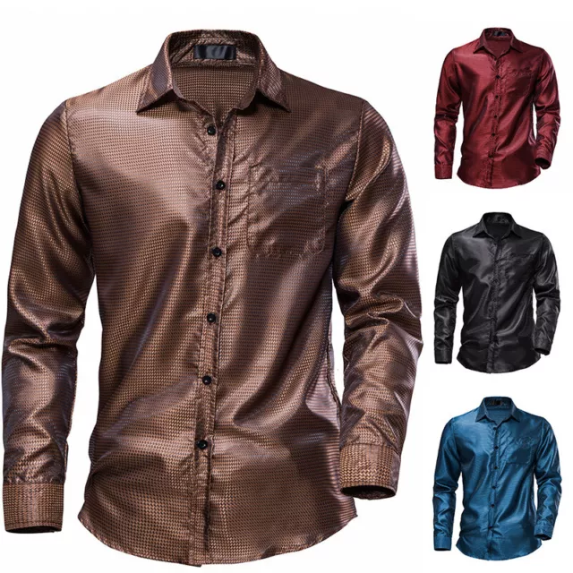 Men Bar Singer Dress Shirts Long Sleeve Slm Fit Disco Dance Tops Casual Tops 3