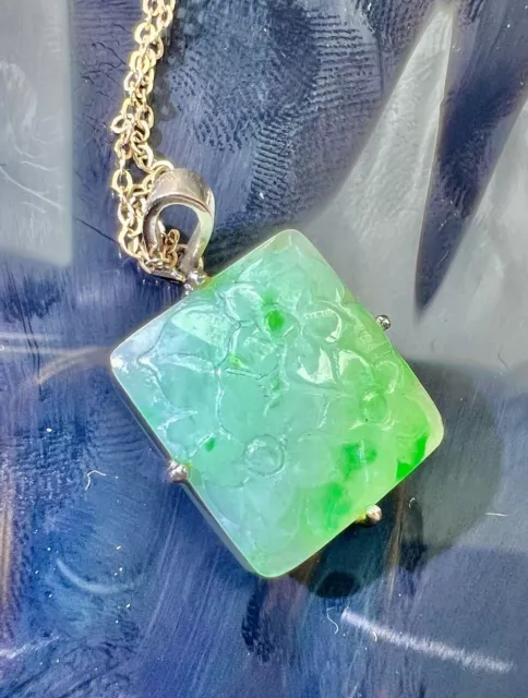 very rare Chinese 19th century Carved Jadeite Pendant & Gold Chain