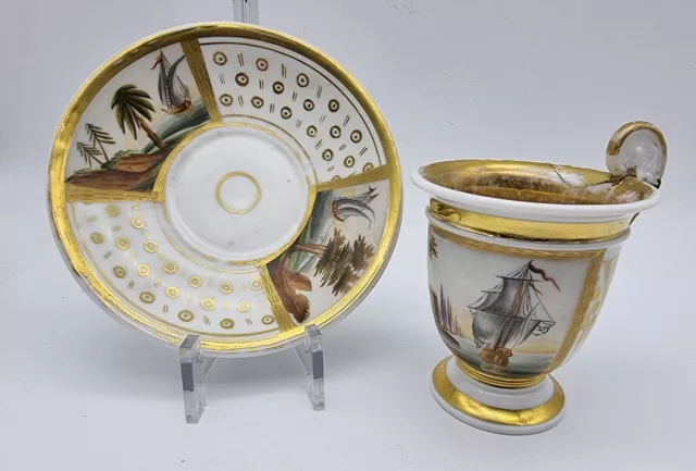 Traumhafte Tasse Biedermeier Stil Maritime Malerei Goldrand Sammeltasse Schiffe