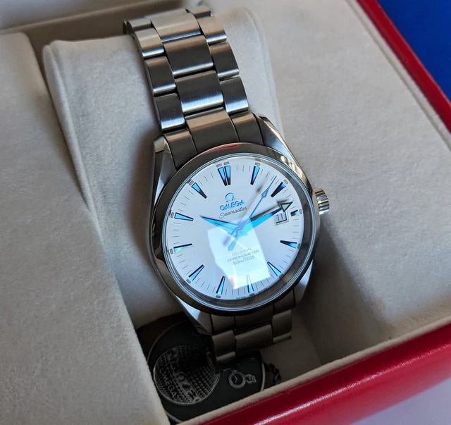 OMEGA SEAMASTER AQUA Terra White Dial Blue Hands Excellent With