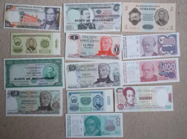 13, Mostly Mint Condition, World Banknotes. (4 Different Countries) Job Lot.