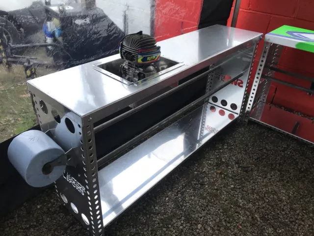 Alloy folding professional kart bench With Tyre Rack And Parts Washer Basin