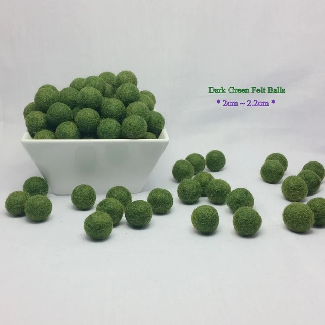 2cm 100% Wool Handmade Dark Green Felt Balls Bead Pom Pom Home Decor DIY Craft