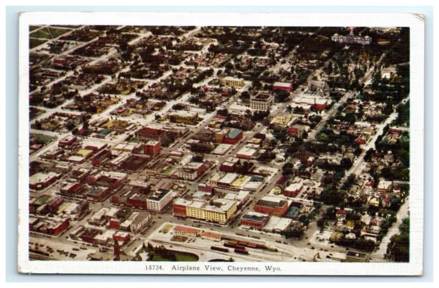 Postcard Airplane Aerial View Cheyenne Wyoming c1940s Linen Posted