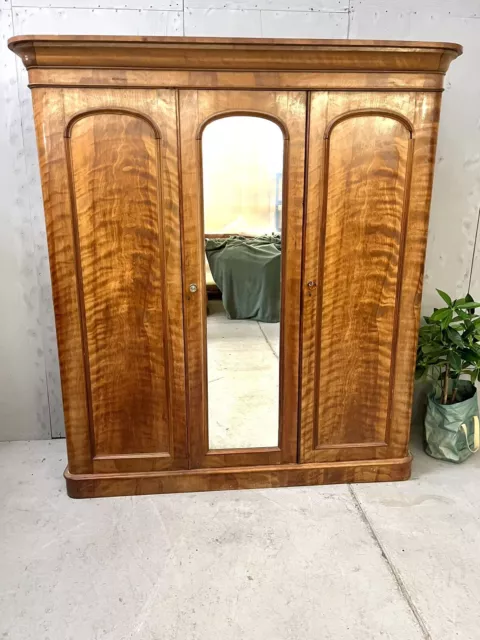 Satin Birch Linen Press Triple Wardrobe, Victorian/Edwardian *can Deliver