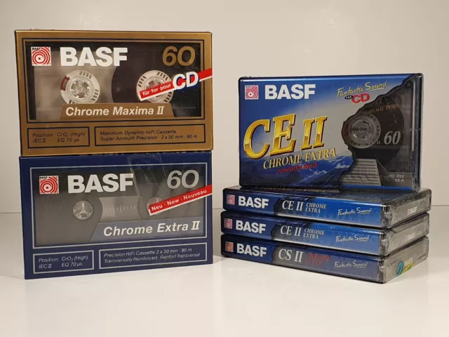 Lot 6 Cassettes BASF Chrome Extra / Super / Maxima II 60 - New & Sealed K7