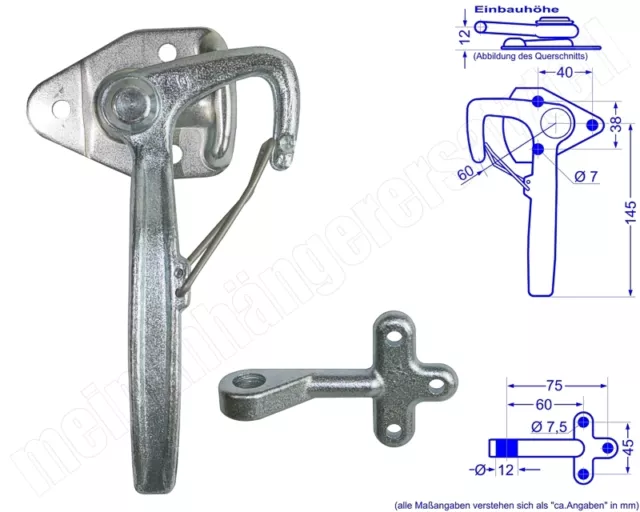 Winkelhebelverschluss Bordwandverschluss links Gr. 0 mit Einfallöse Gegenhalter