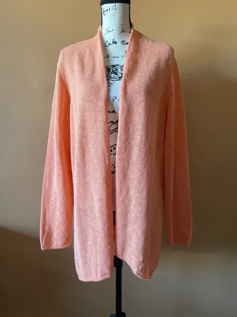 Eileen Fisher Salmon Orange Organic Linen Melange Knit Cardigan Sweater Size XL