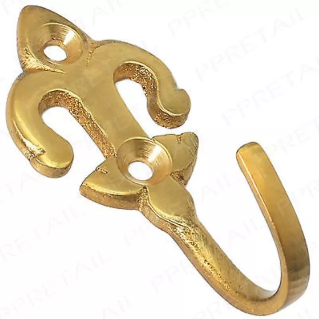 Solid Brass Fleur De Lys Curtain Tie Back Hold back Hooks x 2 (Pair)