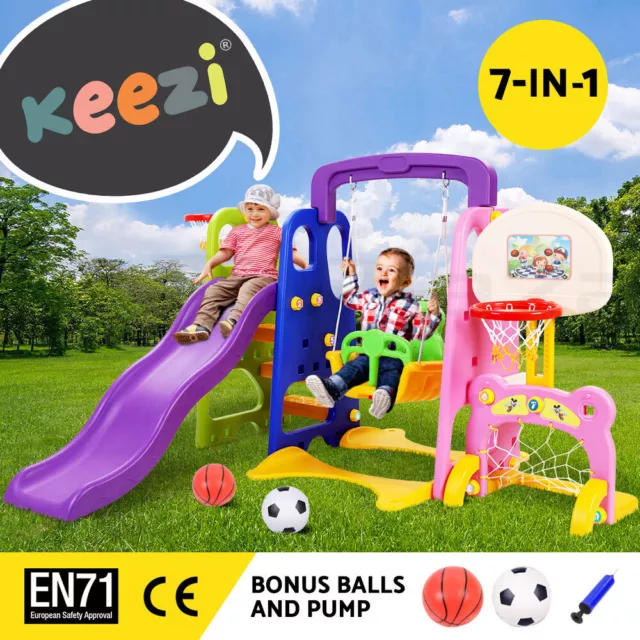 Keezi Kids Slide and Swing Set Study Table Outdoor Toys Playground Basketball