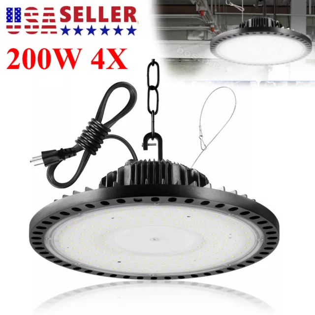 4 Pack 200W UFO Led High Bay Light Factory Warehouse Commercial Led Shop Lights