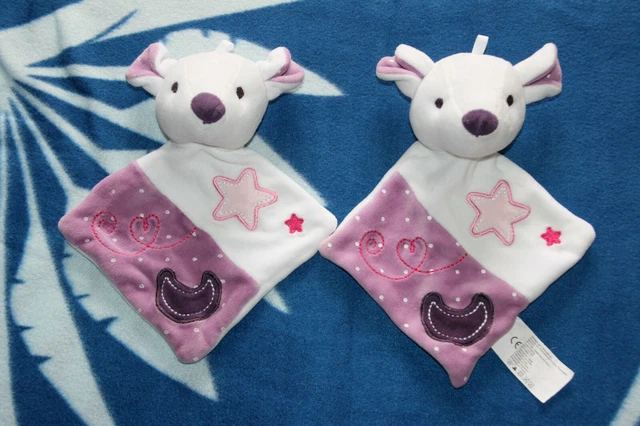 Siplec 2 Doudou Chien Lapin Souris Plat Blanc Violet Mauve Rose Lune Etoile Kom9