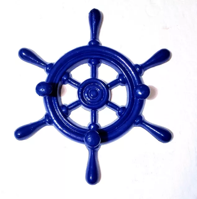 Ship Wheel Helm Wall Hook Coat Hat Hanger Blue Cast Iron Nautical Towel Rack