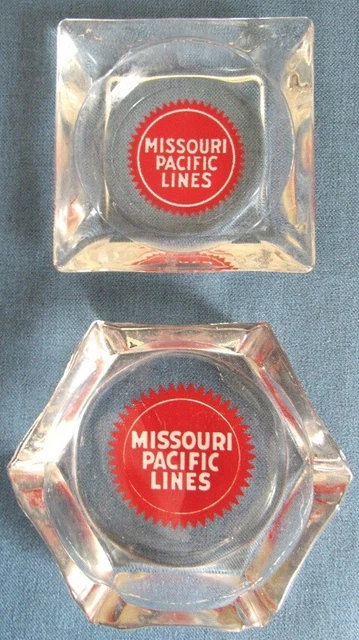 Lot of 2 original "Missouri Pacific Lines" railroad clear glass ashtrays