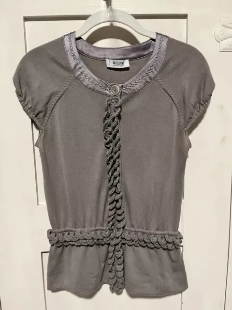 Moschino Cheap and Chic Button Down Cap Sleeve Grey Silk Knit Blouse Sz 6