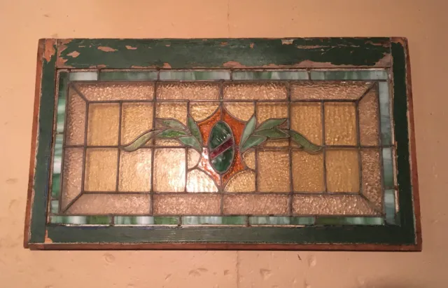 Vintage Antique Stained Glass Window Panel