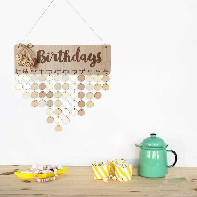 Calendario Compleanni In Legno Bestoyard – 40x40 Cm Con Lettere 'Birthdays' – Decorazione Parete Con Dischi Riordinabili - 5