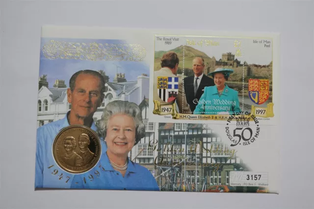 🧭 🇮🇲 Isle of Man - 1997 Royal Golden Wedding £5 five pound COVER B52 #39