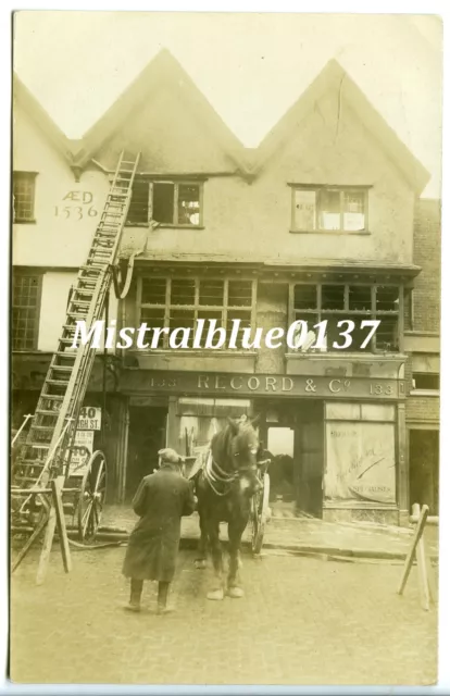 Rppc Guildford Record & Co Shopfront High Street, Fire Engine, Disaster. Surrey