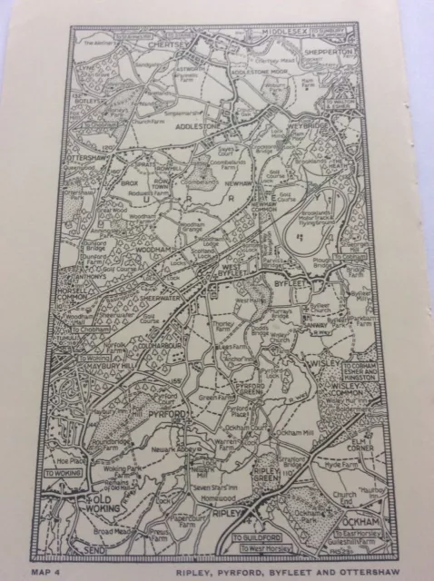 Ripley Pyrford Byfleet Ottershaw c1920 Antique Map London South of Thames 7x4”
