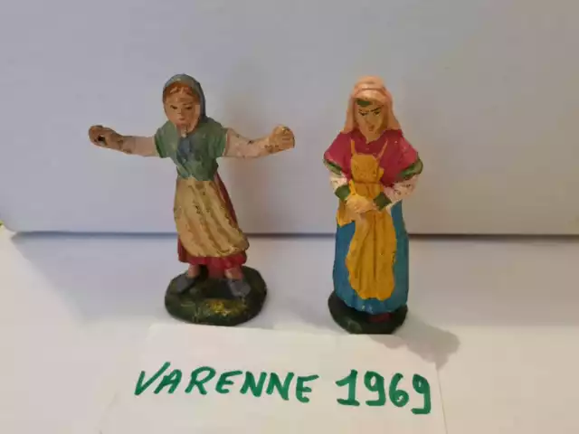 Presepe Statuine 2 Contadine In Pasta O Gesso Cm 9,5