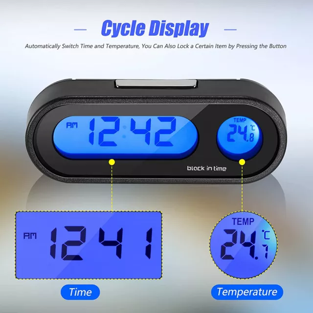 2 in 1 Car LCD Digital LED Electronic Universal Clock Thermometer With Backlight 2