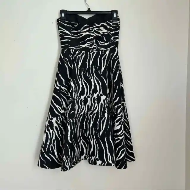 Reiss Elinor Strapless Zebra Dress in Black & White sz 2 3