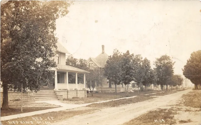 H50/ Hopkins Michigan RPPC Postcard 1919 Residential Street Homes 2