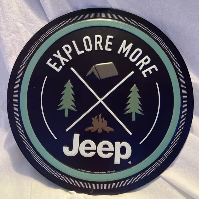Jeep sign Explore More Round Embossed 12" Metal Tin Sign CJ Wrangler Garage New