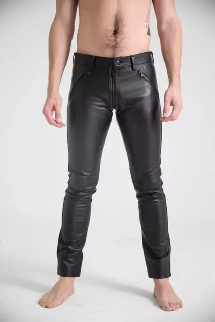 Men S Black Real Breeches Leather Pant Bluf Lederhosen Biker Jeans Trousers Cuir 115 05 Picclick
