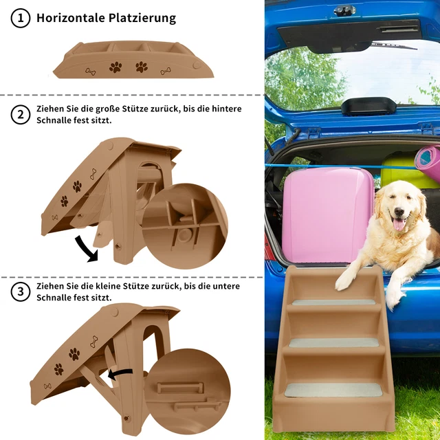 Hundetreppe Haustiertreppe Klappbar 4 Stufen Auto Katzentreppe Steighilfe Braun 3