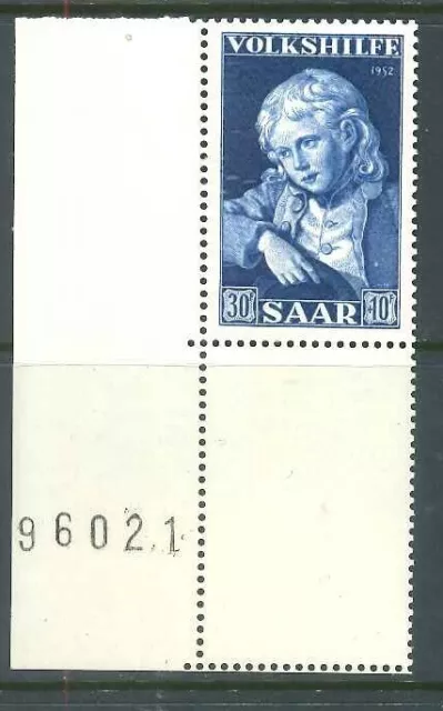 Saarland Michel-Nr. 353 Br - Eckrand Leerfeld mit Bogennummer ** postfrisch