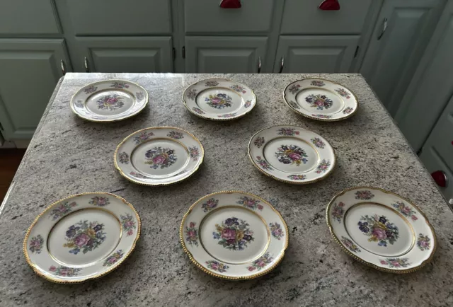 set 8 Vintage CASTLETON ROSE Pattern Gold trim Floral Bread Plates 6 1/2" EUC