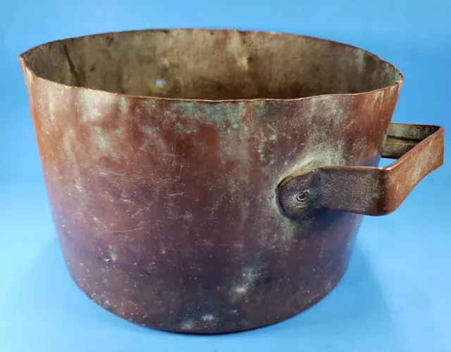 Cooking Pot Primitive Hand Made Copper One Piece 9 1/2" Dia 4lbs 2.5 Oz 5 7/8" H