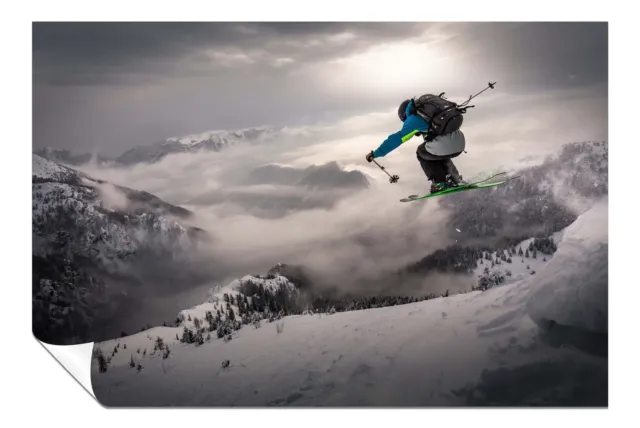 Poster artistico invernale salto con gli sci da una montagna arte da parete arredamento casa