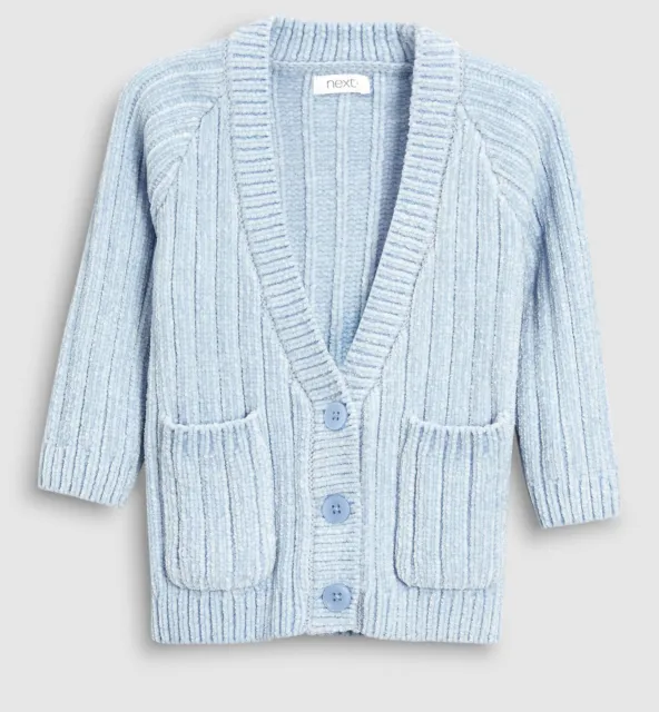 Next Baby Girls Blue Long Chenille Line Cardigan Age 6-9 Months BNWT
