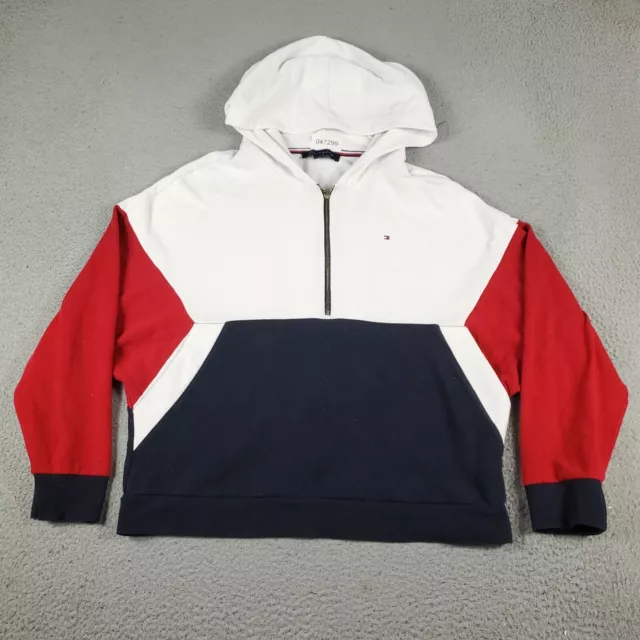 Tommy Hilfiger Sweater Womens Large Red White Blue Pullover Hoodie Sweatshirt