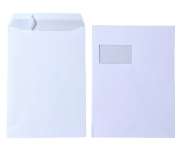 10-1000 Enveloppes C4 A4 avec Fenêtre Tirette Auto-Adhésif Blanc 120g